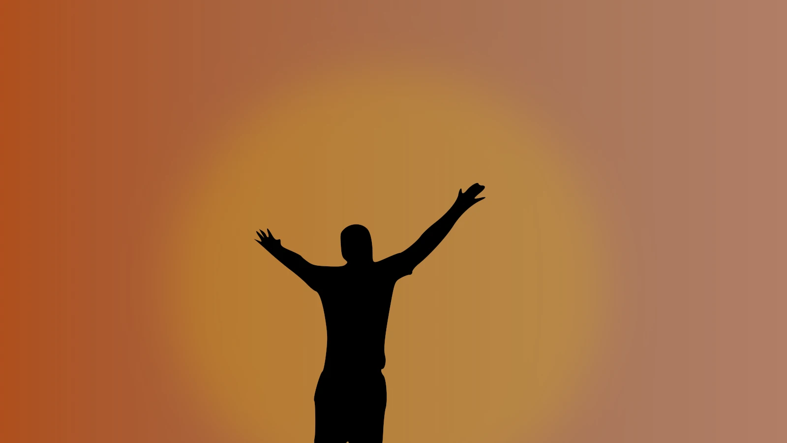 Beitragsbild: Die Sillouette einer Person steht mit ausgestreckten Armen vor einem orange-gelben Hintergrund.